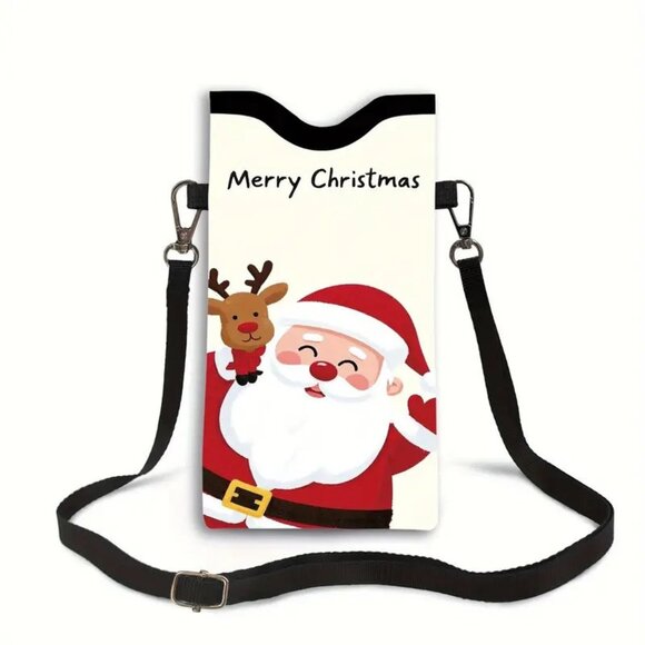 Women's Festive Santa Christmas Holiday Wallet & Phone Crossbody Bag 7" x 3.7" - Picture 1 of 2